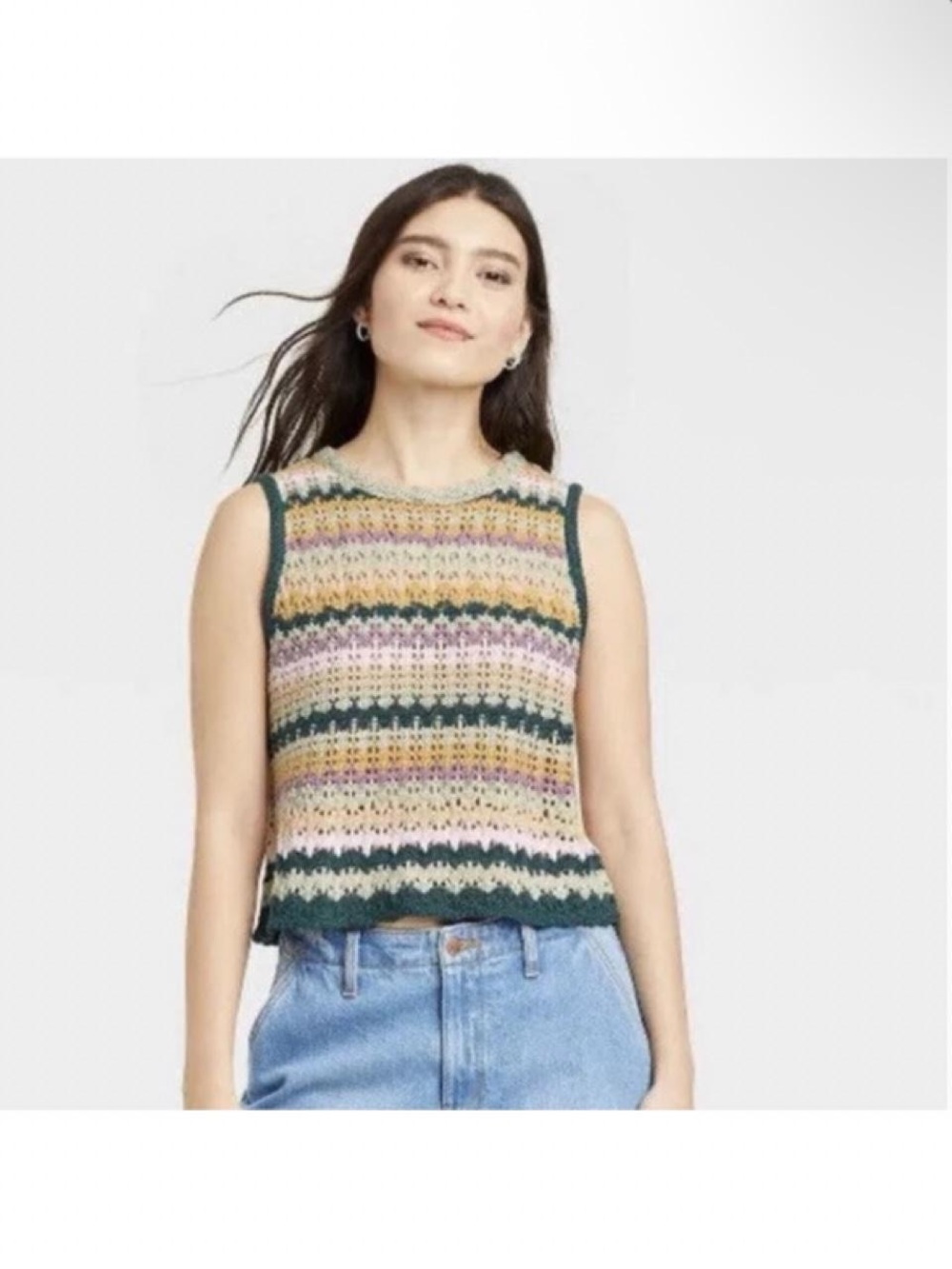 NWOT Cute boho granola girl knit crotchet colorful sleeveless top xs